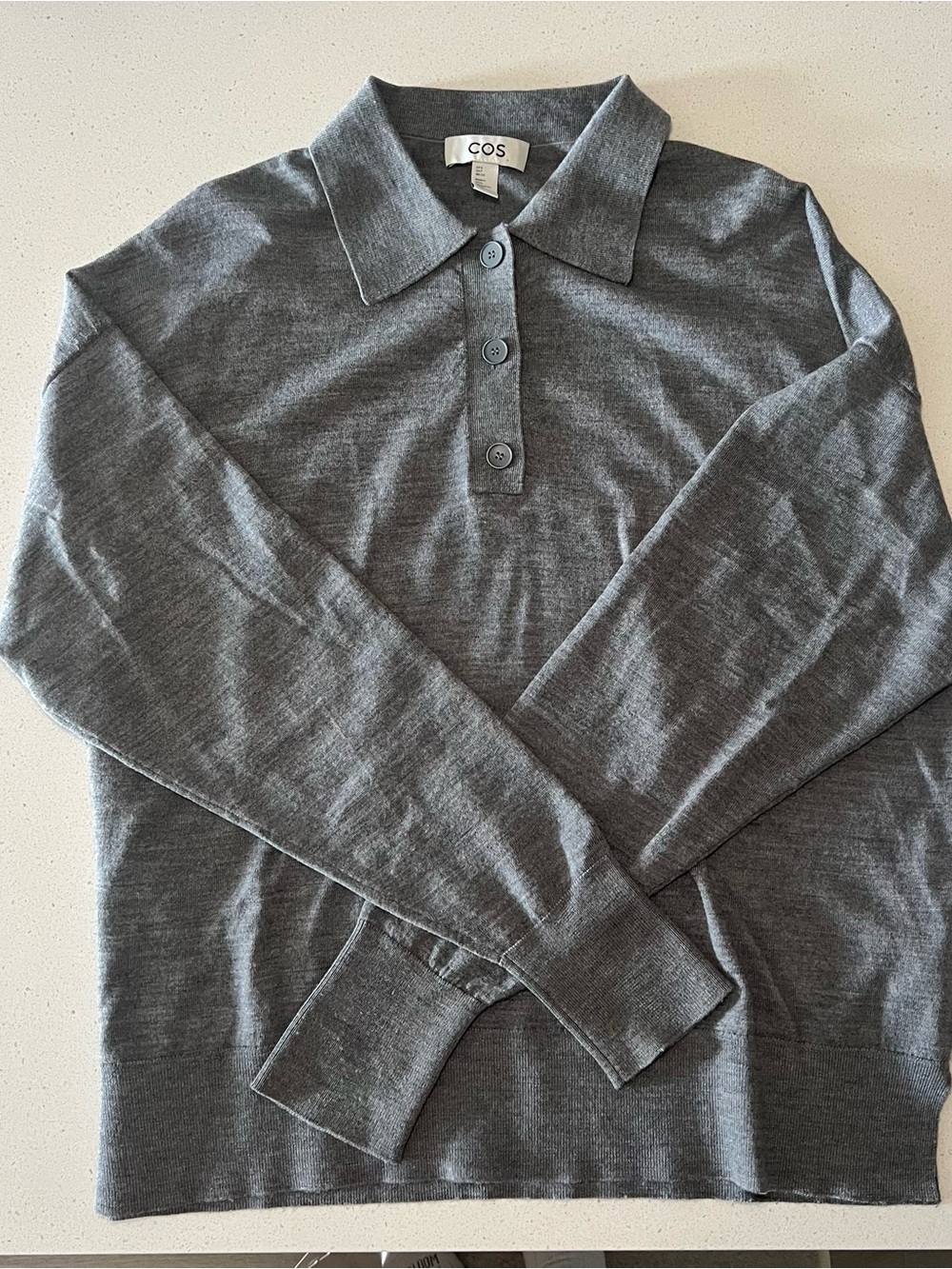COS Men's Grey Long-Sleeve Polo Sweater Size Small 100% Wool